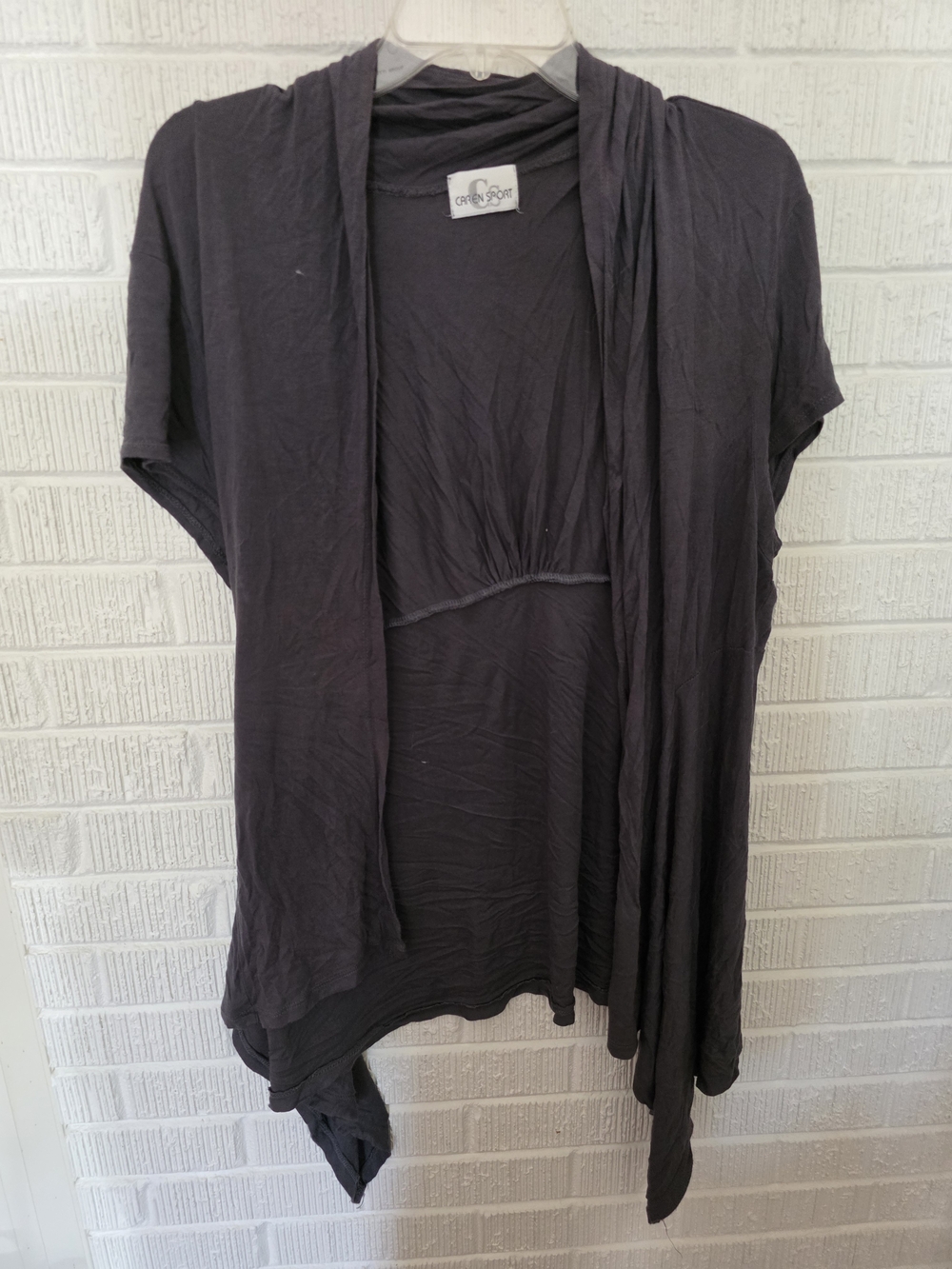 Caren Sport Black Open-Front Draped Short-Sleeve Top